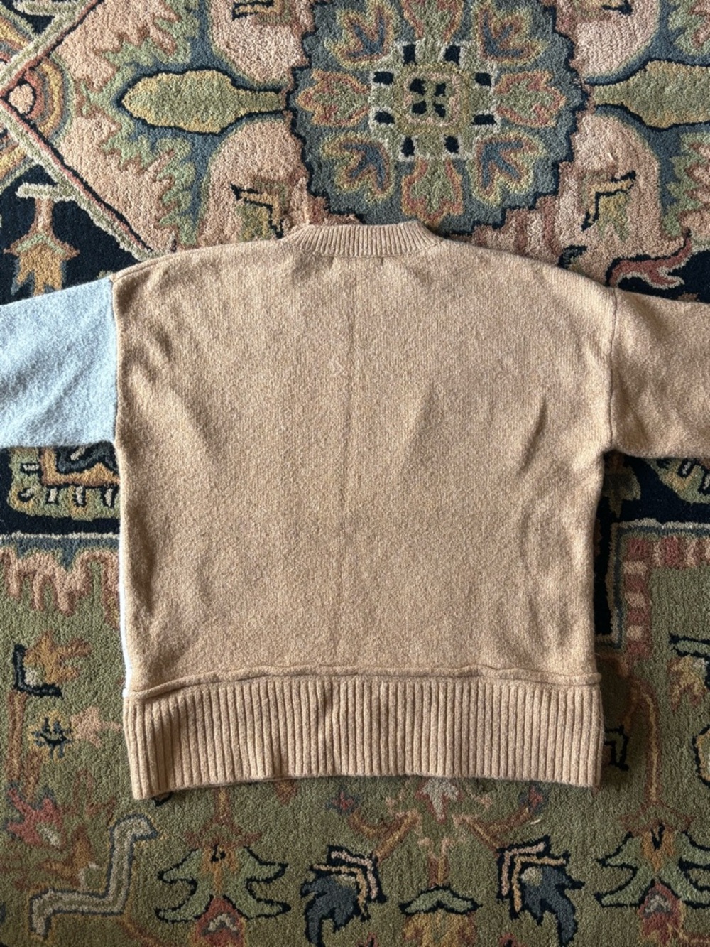 Forever 21 Patchwork Crewneck Sweater - Beige, Light Gray cable knit, Cream - Picture 2 of 4
